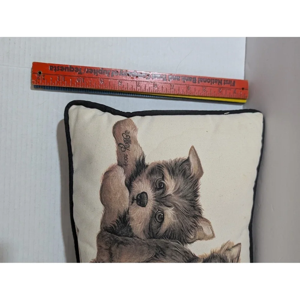 Toy Works Puppy Dog Accent Pillow Elley 2004 Art Black Cream Small Decorative